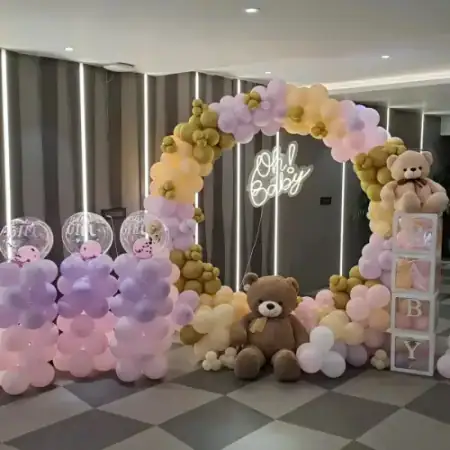 Newborn baby homecoming entrance doorway balloon arch decoration, Gurugram