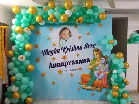 Baby boy royal blue and chrome silver balloon ring arch setup, Gurugram