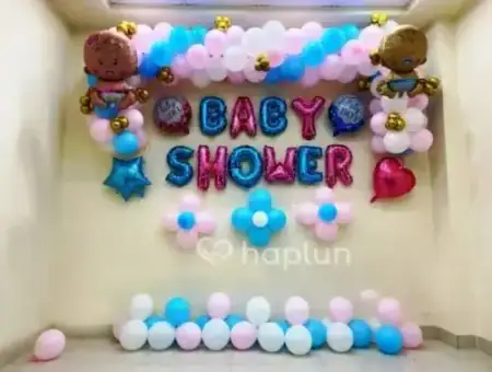 Pastel theme baby shower photo backdrop setup, Gurugram