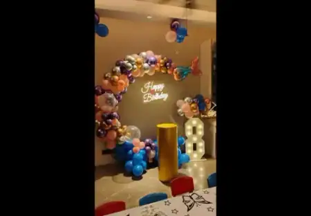 Pastel balloon setup for 1st birthday party, Gurugram