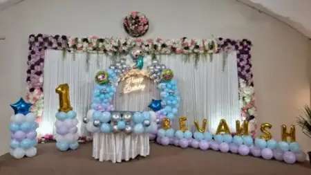 Grand birthday photo booth lounge with custom marquee letters, Gurugram