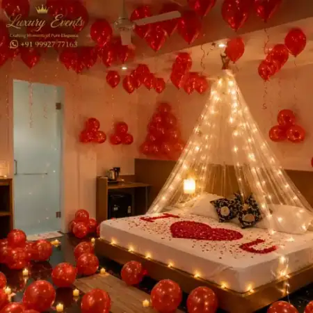 Romantic cabana tent candlelight decoration setup, Gurugram