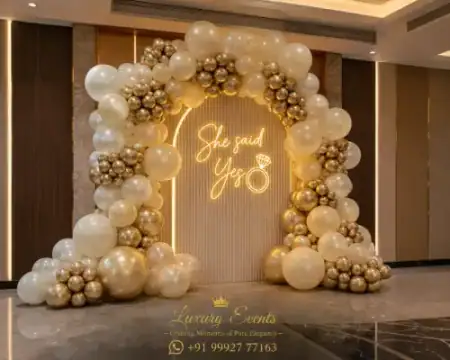 Engagement ring ceremony ring arch balloon setup, Gurugram