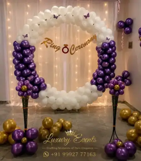 Engagement stage backdrop with metallic balloons, Gurugram