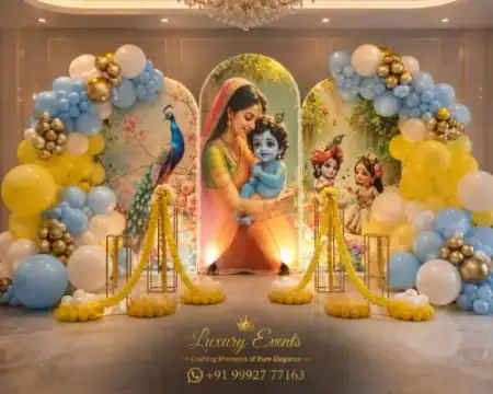 Festive celebration balloon and fairy light decoration, Gurugram