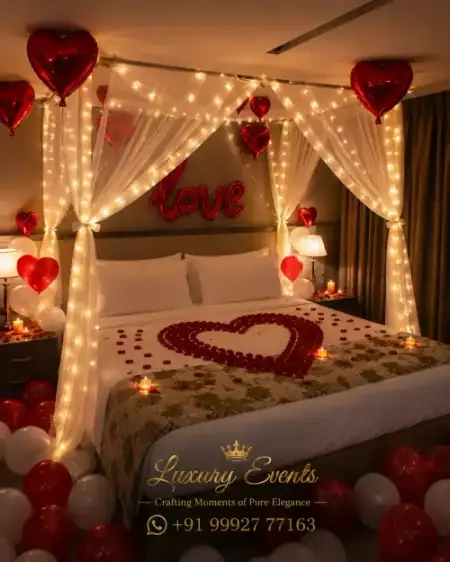 First night romantic room balloon and canopy decoration, Gurugram
