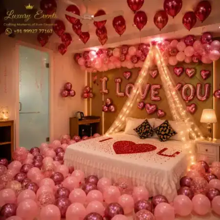 Romantic terrace proposal decoration with fairy lights, Gurugram