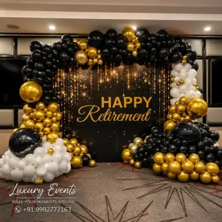 Milestone retirement celebration metallic balloon backdrop, Gurugram