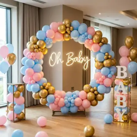Mom to be baby shower balloon backdrop setup, Gurugram