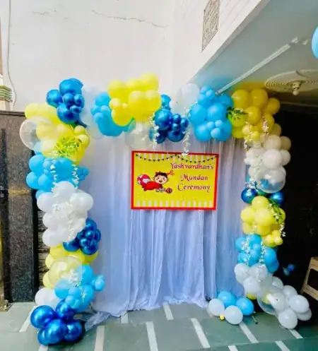 Home birthday party balloon decoration setup, Gurugram