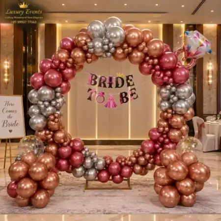 Rose Gold and Chrome Silver Ring Arch Bride To Be Setup in Gurugram