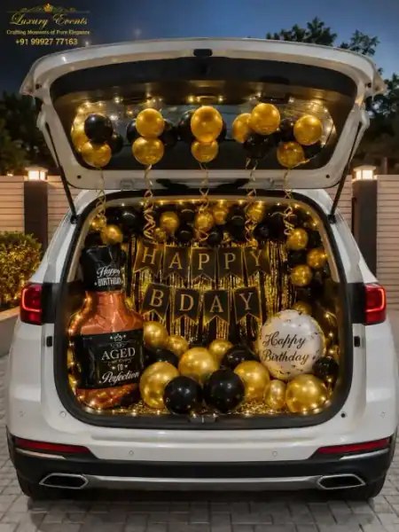 Car boot surprise decoration in DLF Phase 2 Gurugram, romantic car trunk styling