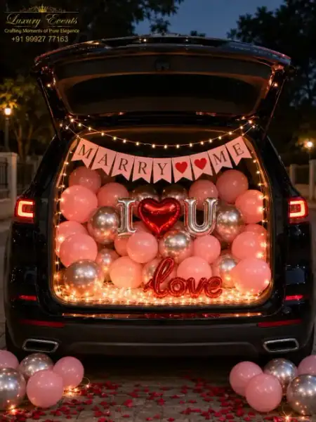 Car boot surprise decoration in DLF Phase 3 Gurugram, Cyber Hub midnight setup