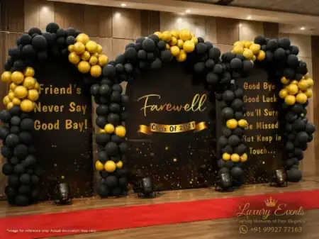 Professional office farewell balloon arch setup, Gurugram
