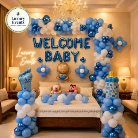 Welcome baby arrival balloon arch with neon sign, Gurugram