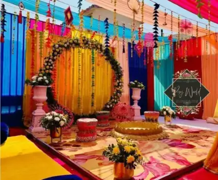 Rajasthani Umbrella and Drapes Courtyard Decor
