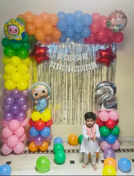 Colourful balloon wall decoration for kids party, Gurugram