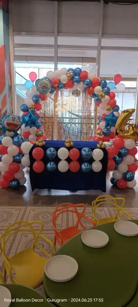 Colourful outdoor balloon arch decoration for birthday party, Gurugram