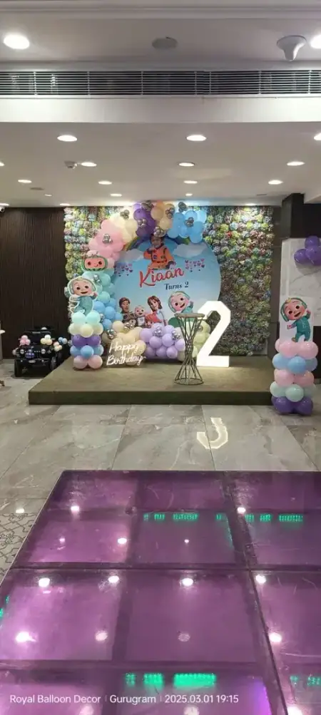 Number 2 LED light birthday decoration on dance floor, Gurugram