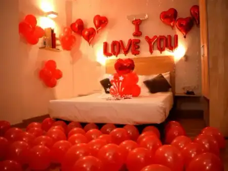 Anniversary Surprise Bedroom Decor with Rose Petals & Candles